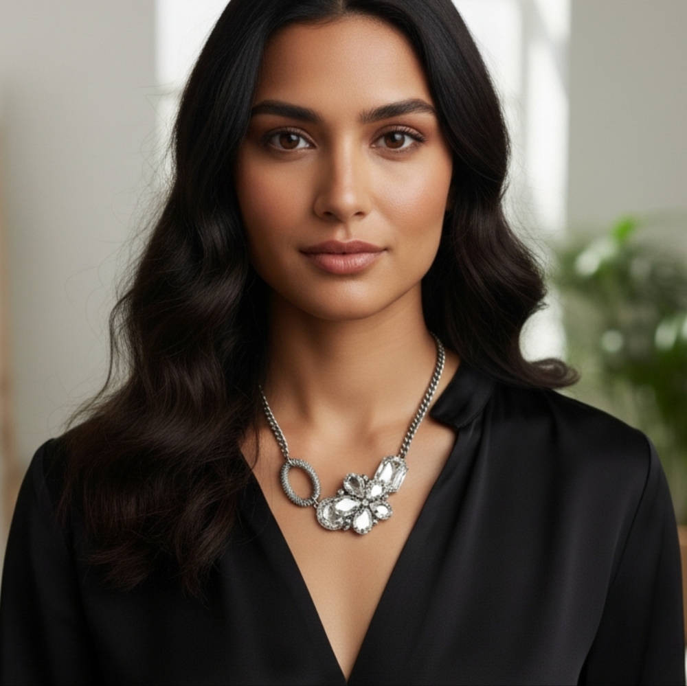 Black and Crystal Floral necklace